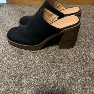 Black Suede Women's Block Heel Mules